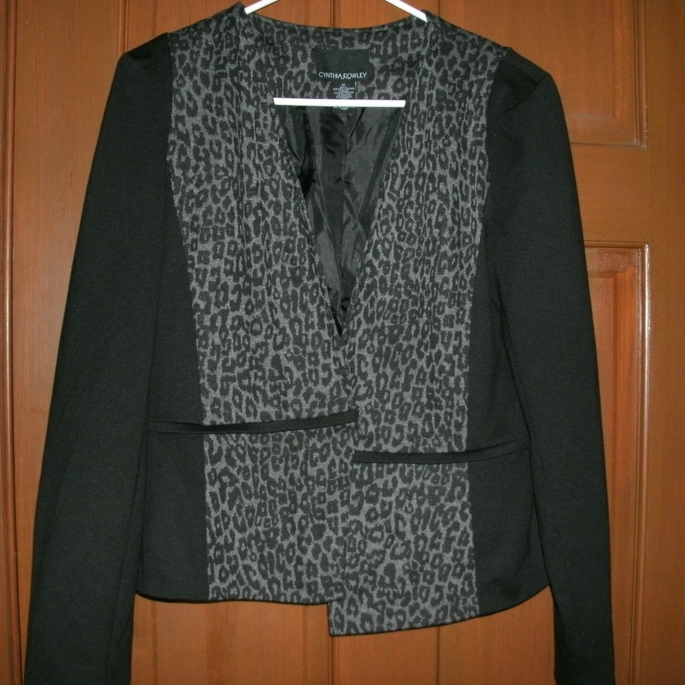 Cynthia Rowley Jacket Tuxedo Animal Print Black Blazer Gray Medium